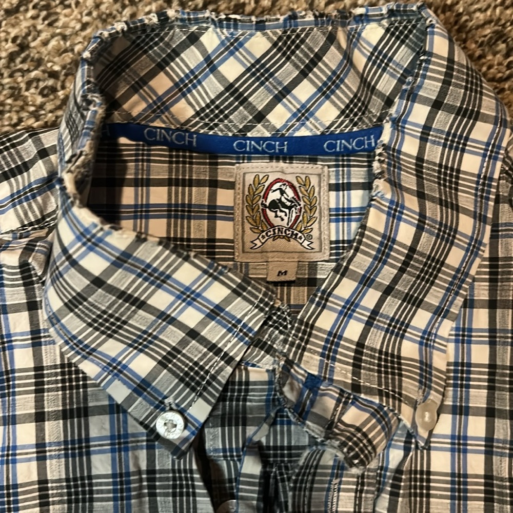 Men's Cinch Blue Plaid Button Down - Picture 2 of 4